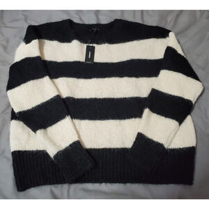 Express Women’s Black & White Striped Sweater Size M | Cozy Knit Pullover